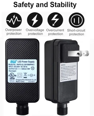 12V 1A Class 2 Power Supply LED Transformer Replacement for String Rope Lights - Image 1 of 4