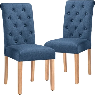 Alden Design 2Pcs Upholstered Parson Dining Chair High Back, Blue - Image 1 of 4