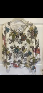 Top pulóver de algodón para mujer talla mediana M 100 % lino multicolor floral - Imagen 1 de 7