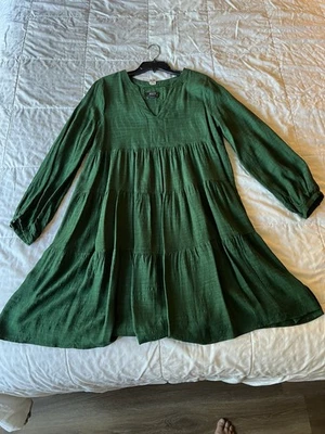 Dark Holiday Green Dress M Maeve Anthropologie Beautiful Sleeves Textured - Image 1 of 4