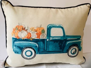 Cuscini da lancio per fattoria - camion vintage blu con zucche - 18x18 - Foto 1 di 2