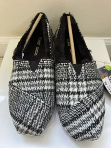 NIB Toms Alpargata Black Plaid With Faux Fur Size 6 - Picture 1 of 5