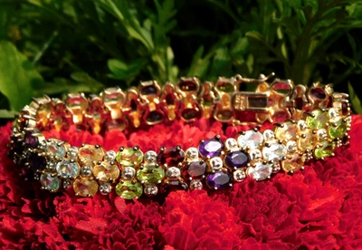 Gold-Plated Sterling Lab Garnet Topaz Citrine Peridot Amethyst Bracelet (TF1146) - Image 1 of 4