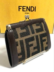 Auténtico Estuche para Monedas FENDI Zucchino Lona Cuero Marrón Negro con Cierre - Imagen 1 de 17