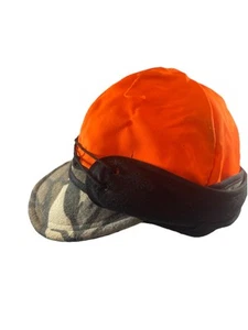 Wool Railroad Cap XL Convertible - Blaze Orange Camo Vintage Jagd - Bild 1 von 8