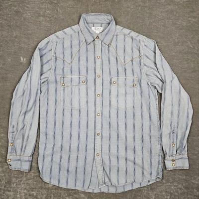 Camisa Ryan Michael Para Hombres Mediana Azul Occidental Botón a Presión Seda Algodón Yugo Foto 1 de 4