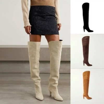 Sexy Elegant Womens High Chunky Heel Suede Leather Club Over The Knee High Boots - Image 1 of 4
