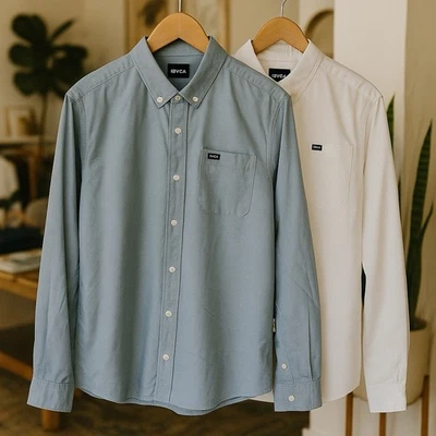 NUEVO CON ETIQUETAS RVCA XXL TTG Camisas Slim Get Abotonadas Azul Y Blanco Lote De Dos Foto 1 de 4