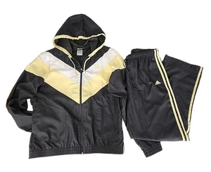 Vintage Adidas Trainingsanzug Kapuze Windbreaker & passende Hose schwarz Colorblock Retro  - Bild 1 von 17