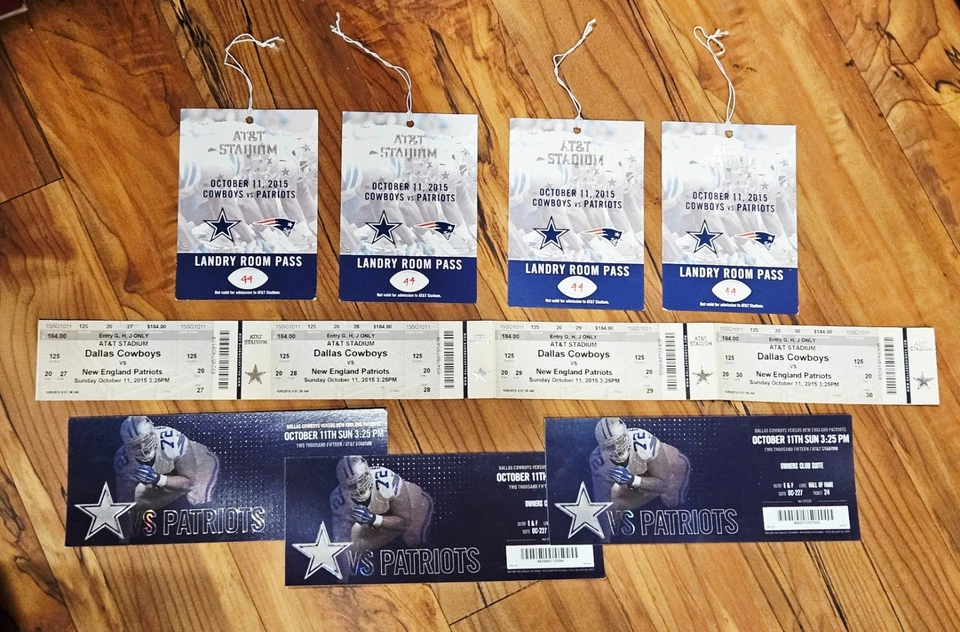 (4) 2015 Dallas Cowboys/Patriots Tickets/4 Landry Rm & 3 Owners Club Suite... - Image 1 of 4