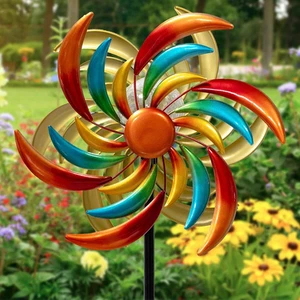 Hilanderos de viento Luces solares Hojas Molinos de viento cinéticos Exterior Jardín Césped Decoración - Imagen 1 de 7