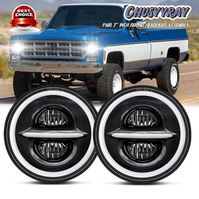 Pair for Chevrolet C10 C20 Pickup K10 K20 7"inch Round LED Headlights Hi-Low - Image 1 of 4