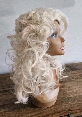 Peluca larga rubia rizada disfraz teatral cosplay peluca completa ajustable usada una vez Foto 1 de 4