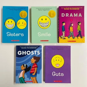 Lote de 5 novelas gráficas de Raina Telgemeier - Sonrisa, hermanas, drama, fantasmas, agallas - Imagen 1 de 22