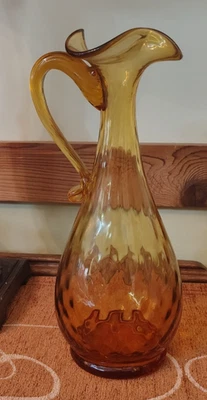 Jarra de vidrio artístico alta dorada ámbar soplada a mano italiana Empoli vintage con volantes Foto 1 de 4