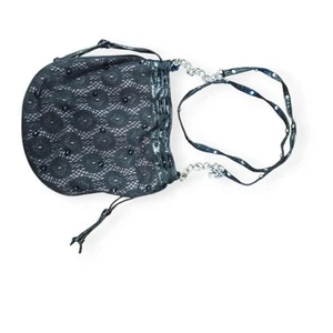 vintage 90's Candies Black Drawstring Purse With Silver Chain Accents 9"x9" - Picture 1 of 7