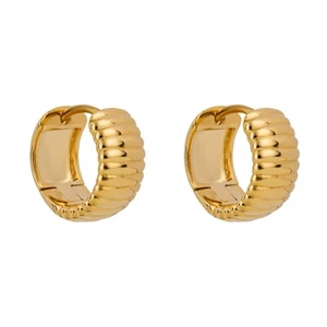 Textured Ridge Hoop Earrings 9ct Yellow Gold Plated Hallmarked Brand New Boxed - Picture 1 of 3