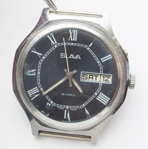 VINTAGE SOVIET RUSSIAN SLAVA 2428 WATCH 26 jewels CALENDARY SERVICED - Picture 1 of 16