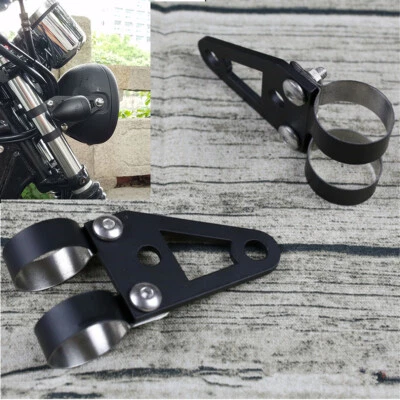 2Pcs Motorcycle Cafe Racer Fork Headlight Mount Bracket Holder Matte Black Steel - Image 1 of 4