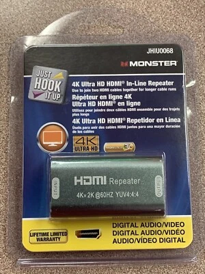 Monster JHIU0068 Just Hook It Up HDMI Repeater Adapter, Black One Unit - Image 1 of 3
