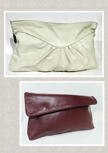 Vintage Juliette weiche Leder Clutch Handtasche zwei Ochsenblut cremeweiß elfenbeinfarben gerafft - Bild 1 von 11