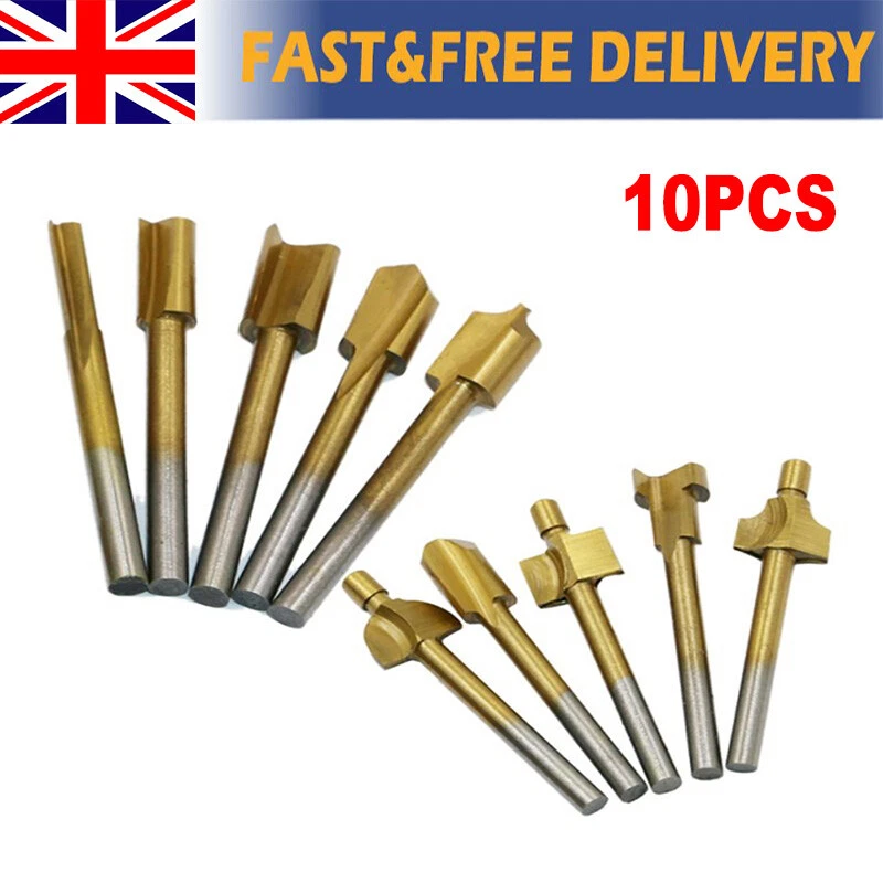 10Pcs 3mm Titanium Mini Hss Router Bits Set For Dremel Rotary Tool Accessories - Image 1 of 4