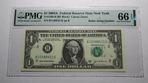 $1 2003 Radar Serial Number Federal Reserve Currency Bank Note Bill PMG UNC66EPQ - Picture 1 of 3
