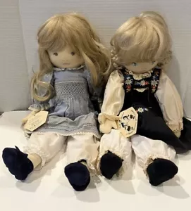 Dolls By Pauline Bjonness Jacobsen Design 20" Soft Cloth 2 Doll Set Dresses 1983 - Picture 1 of 22