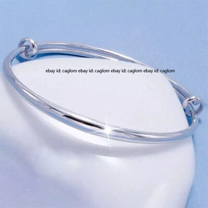 Pure Platinum 950 Bangle Women Lucky 2.8mm Smooth Glossy Adjust Bracelet 11.54g - Picture 1 of 2