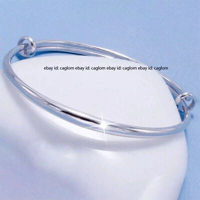Pure Platinum 950 Bangle Women Lucky 2.8mm Smooth Glossy Adjust Bracelet 11.54g - Image 1 of 2