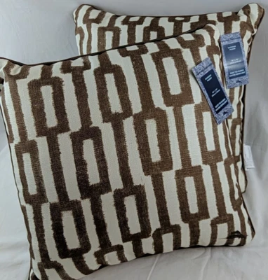 2 Tommy Bahama Cream/Brown Chain Link Pillow Outdoor Patio Porch Terrace - Image 1 of 4