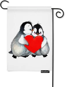 Penguin Garden Flags Double Sided Valentine'S Day Love Cute Animal Penguins Hold - Picture 1 of 6