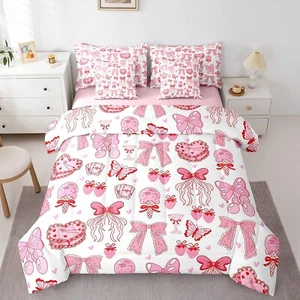 Feelyou Cute Bowknot Butterfly 7 Piece Bedding Set Full Size Kids Bow Bed in ... - Picture 1 of 7