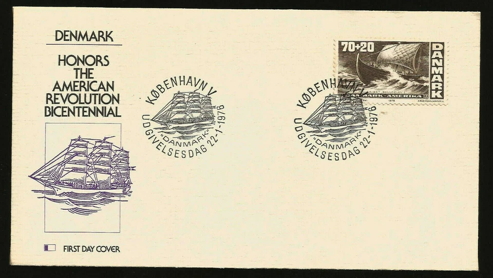 1976 AMERICA BICENTENNIAL SAILING BOAT CROSSING ATLANTIC DENMARK FIRST DAY COVER - Image 1 of 1