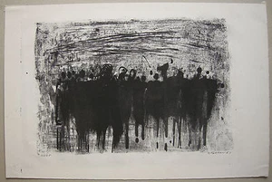 Oskar Koller Menschengruppe Orig Lithographie signiert 1963 schwarz weiß 24/25 - Bild 1 von 3