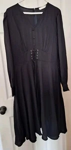 Vestido Negro Belle Poque Steampunk Victoriano Gótico Cintura Con Cordones Talla L-CW144 - Imagen 1 de 4