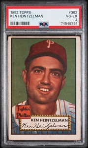 1952 Topps  Ken Heintzelman #362  PSA 4 NEW LABEL VINTAGE BASEBALL