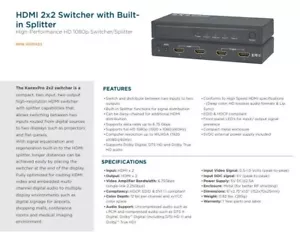 KanexPro HDMX22 High-Performance HD 1080p HDMI 2x2 Switcher w/ Built-in Splitter - Picture 1 of 2