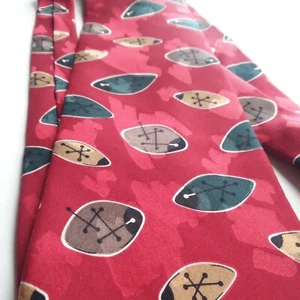 John Henry Usa 100% Silk Red Neck Tie With Green, Brown, And Gold, Christmas - Picture 1 of 5