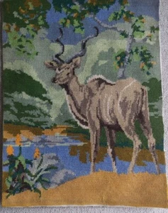 NEEDLEPOINT Canvas buck 21"x16" not framed due to shipping in excellent cond - Picture 1 of 8