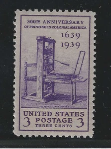 US-BRIEFMARKE #857 - 3c DRUCKPRESSE - HERVORRAGEND - NEUWERTIG - BEWERTET 98 - Bild 1 von 2