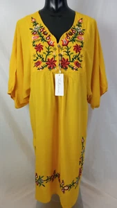 Futurino Dress New Womens M Yellow Peasant Hippie Embroidered Swim Suit Cover Up - Picture 1 of 8