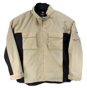 Vintage Chaps Ralph Lauren Beige Black Large Windbreaker Hooded Jacket Pockets - Picture 1 of 10