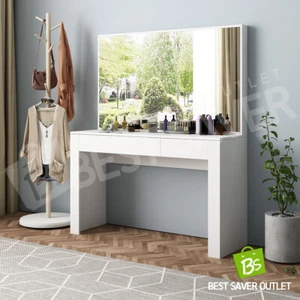 Modern Large Mirror Dressing Table Makeup Jewellery Cabinet with 3 Drawers White - Picture 1 of 12