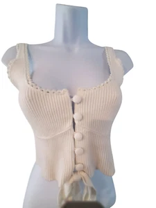 For Love & Lemons sweater tank top womens M white ribbed tie front cropped - Picture 1 of 4