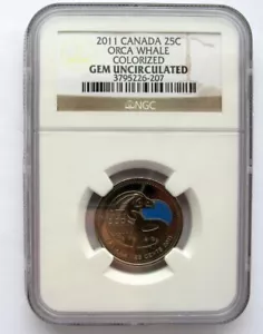 2011 Canada 25c NGC GEM UNCIRCULATED ORCA WHALE - Picture 1 of 4
