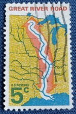 US Postage 5 Cent - 1966 - Map of Central US and Great River Road - USA 55