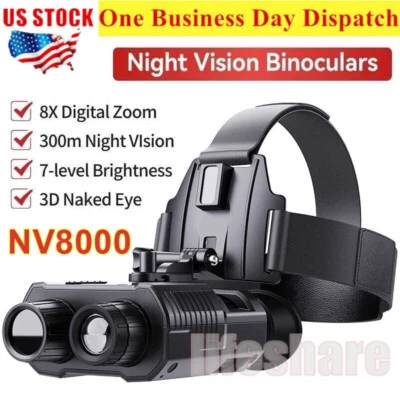 3D 1080P 4K Night Vision Binoculars Infrared Head Mounted Goggles NV8000 US - Image 1 of 4