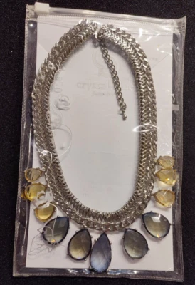 Collier Statement Kette mit Tropfen silber blau/grün + gelbe Strass Steine - Bild 1 von 2