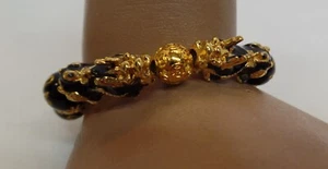 Set of 2 Asian Themed Beaded Bracelets Goldtone & Black Beaded Bracelets - Picture 1 of 13